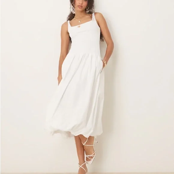 Abercrombie & Fitch Mixed Fabric Bubble Hem Midi Dress Size S - Sold out online! - Picture 6 of 9